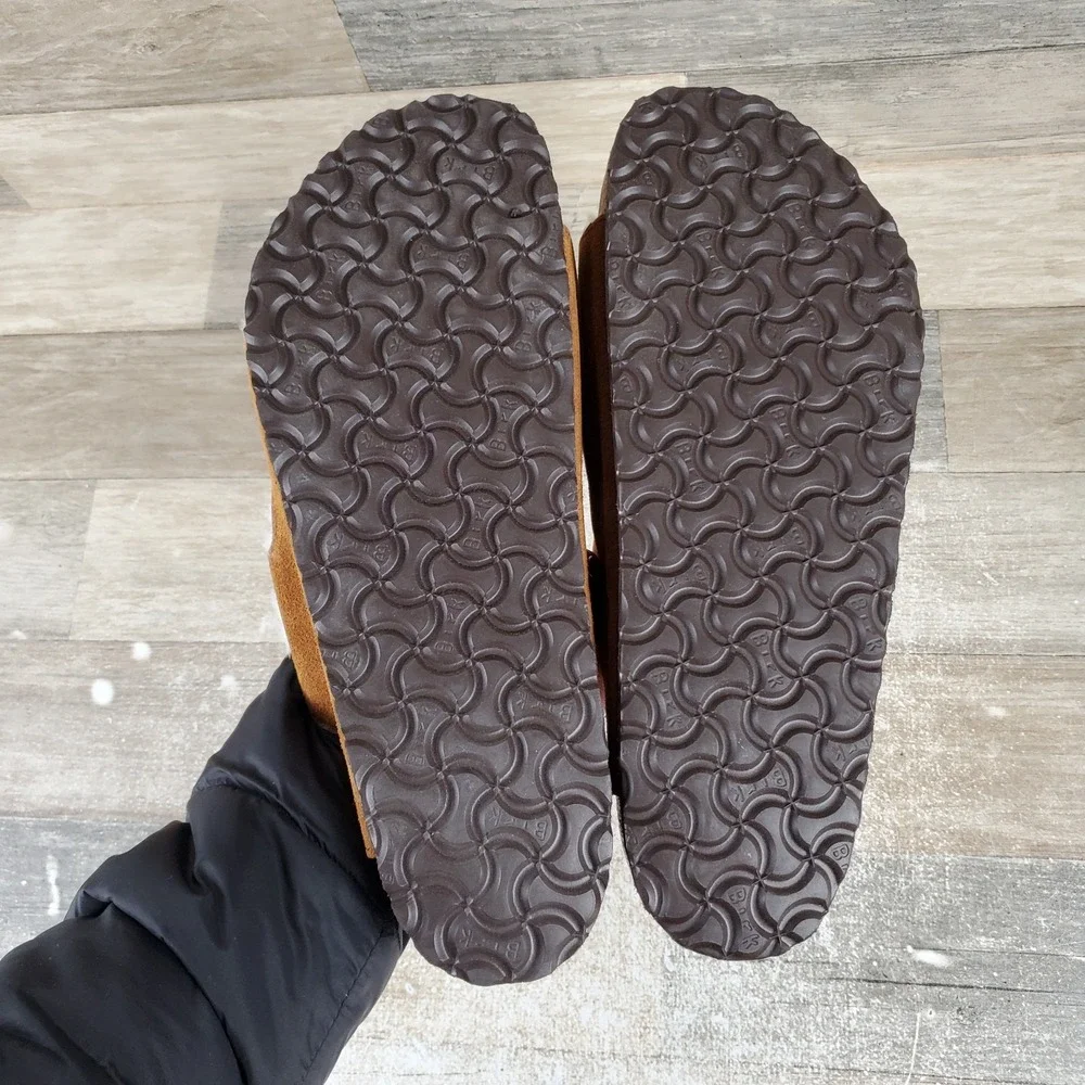 Birkenstock Arizona Shearling Sandals Mens 12 Mink Suede Adjustable Straps Lined